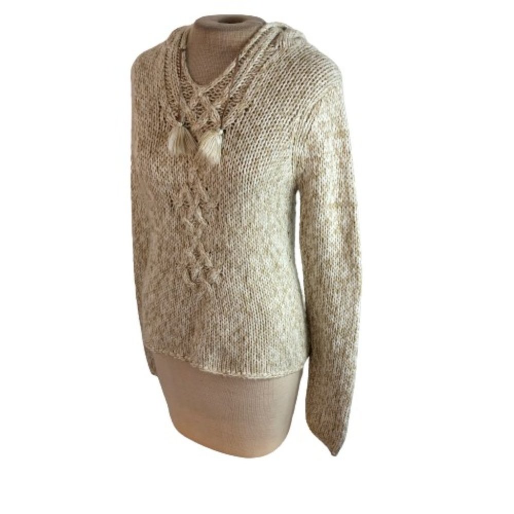 Next Era Hooded Cable Knit Sweater Cream Tan M